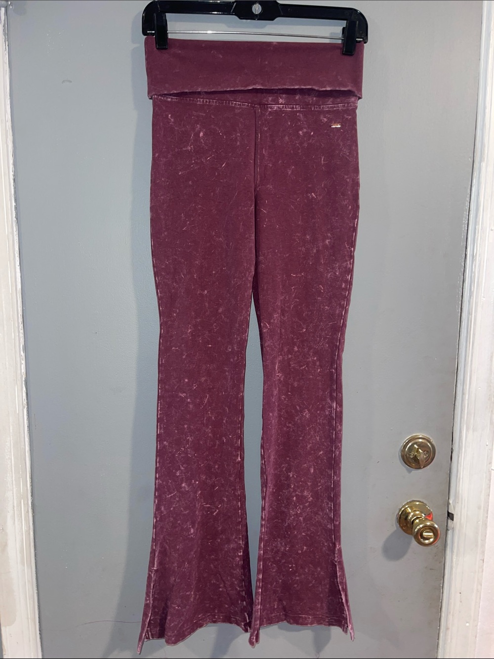 Victoria's Secret PINK Flare Leggings W/fold over waist acid wash Burgundy Y2K